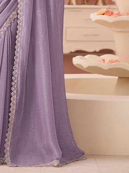 Lavender Pure Georgette Burberry Silk With Floral Sequins Saree 