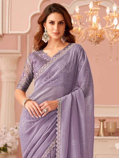 Lavender Pure Georgette Burberry Silk With Floral Sequins Saree 