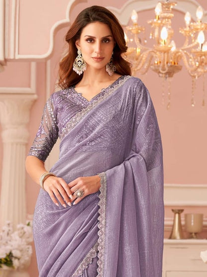 Lavender Pure Georgette Burberry Silk With Floral Sequins Saree 