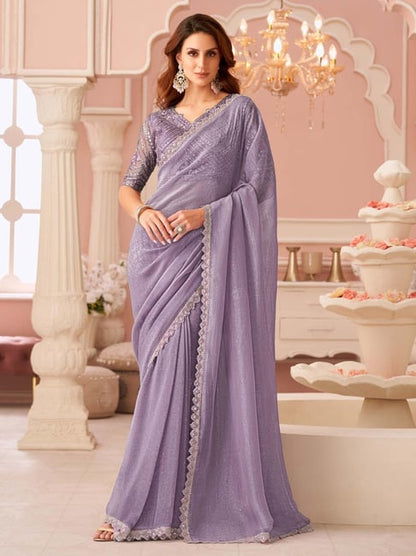 Lavender Pure Georgette Burberry Silk With Floral Sequins Saree 