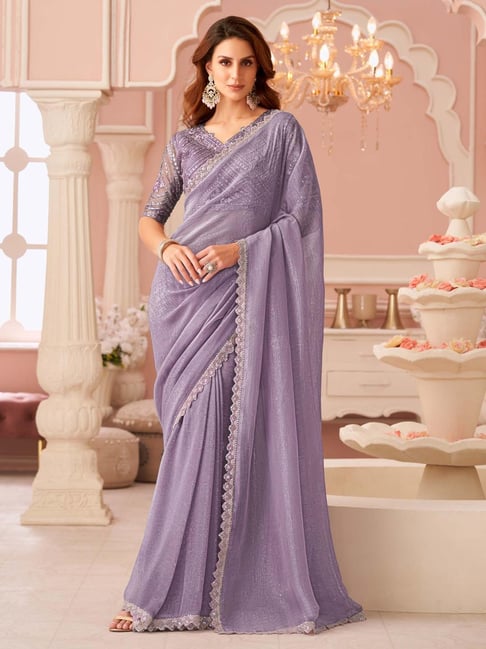 Lavender Pure Georgette Burberry Silk With Floral Sequins Saree ##color## Georgette Saree with premium fabric and embroidery