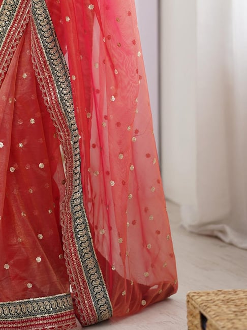 Red Pure Soft Crush Banarasi Silk Saree ##color## Ready to Wear Saree with premium fabric and embroidery