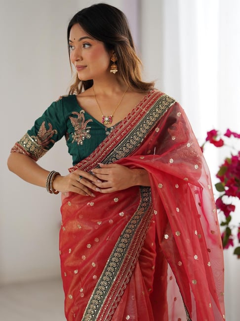 Red Pure Soft Crush Banarasi Silk Saree ##color## Ready to Wear Saree with premium fabric and embroidery