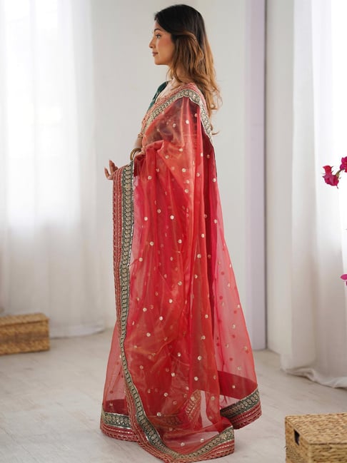 Red Pure Soft Crush Banarasi Silk Saree ##color## Ready to Wear Saree with premium fabric and embroidery