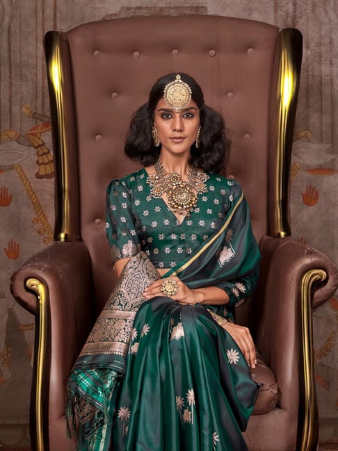 Green Pure Satin Handloom Weaving Saree 