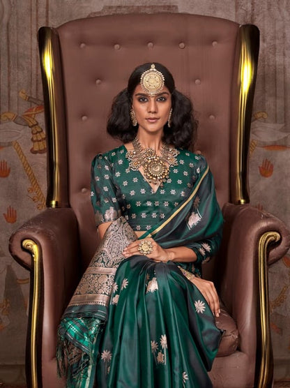 Green Pure Satin Handloom Weaving Saree 
