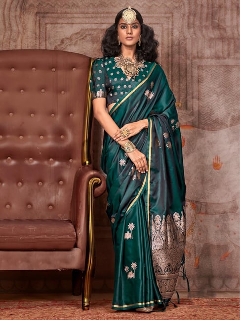 Green Pure Satin Handloom Weaving Saree 