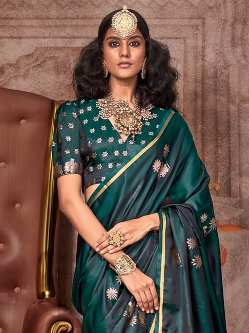 Green Pure Satin Handloom Weaving Saree 