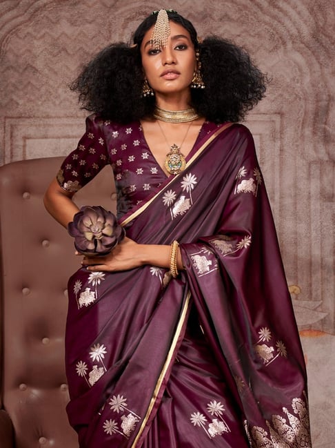 Burgundy Pure Satin Handloom Weaving Saree 