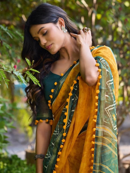 Yellow Pure Soft Mul Mul Cotton Pum Pum Cotton Saree Cotton saree Anant Tex Exports Pvt.Ltd..