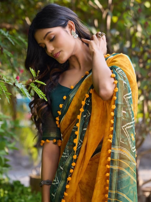 Yellow Pure Soft Mul Mul Cotton Pum Pum Cotton Saree