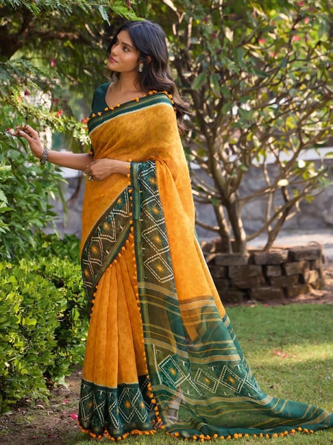 Yellow Pure Soft Mul Mul Cotton Pum Pum Cotton Saree