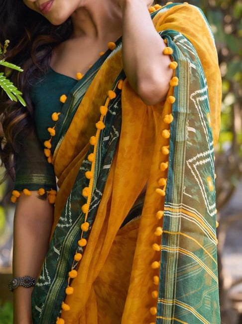 Yellow Pure Soft Mul Mul Cotton Pum Pum Cotton Saree