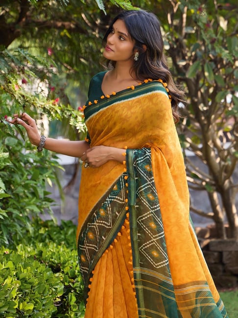Yellow Pure Soft Mul Mul Cotton Pum Pum Cotton Saree