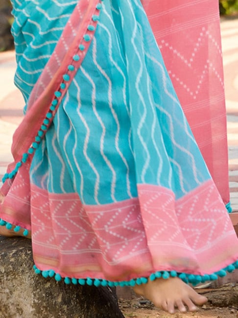 Sky Pure Soft Mul Mul Cotton Pum Pum Cotton Saree