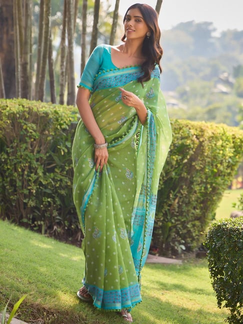 Light Green Pure Soft Mul Mul Cotton Pum Pum Cotton Saree