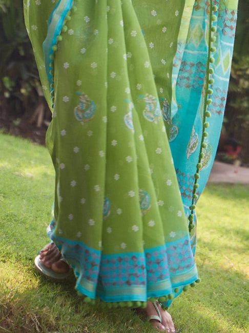 Light Green Pure Soft Mul Mul Cotton Pum Pum Cotton Saree