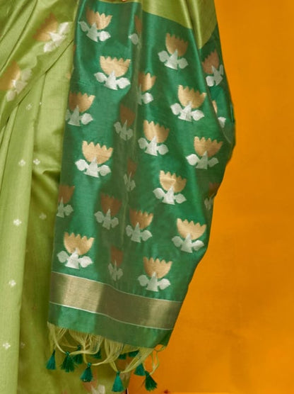 Green Tussar Handloom Silk Saree 