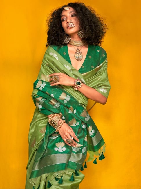 Green Tussar Handloom Silk Saree 
