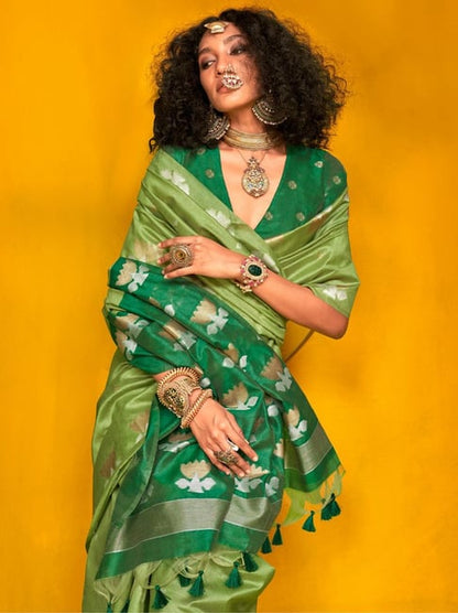 Green Tussar Handloom Silk Saree 