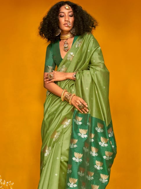 Green Tussar Handloom Silk Saree 
