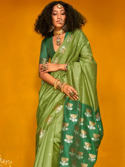 Green Tussar Handloom Silk Saree 