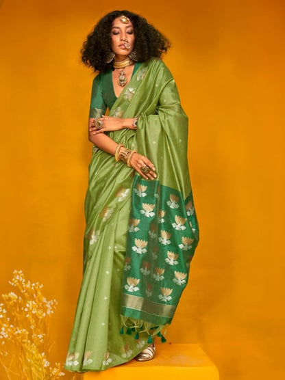 Green Tussar Handloom Silk Saree 
