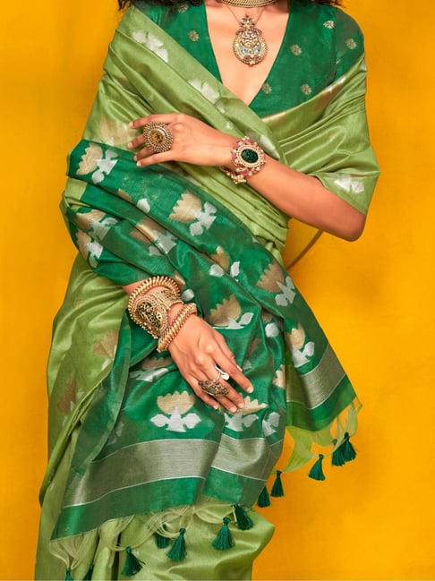 Green Tussar Handloom Silk Saree 