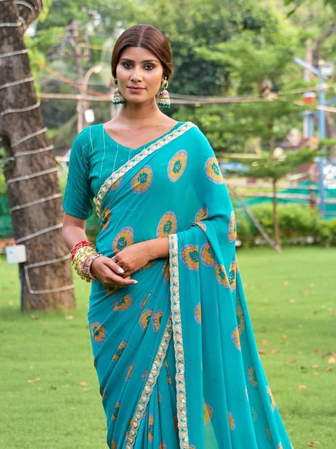 Teal Blue Soft Heavy Weightless Printed Saree