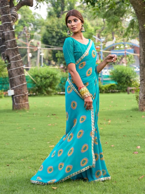 Teal Blue Soft Heavy Weightless Printed Saree