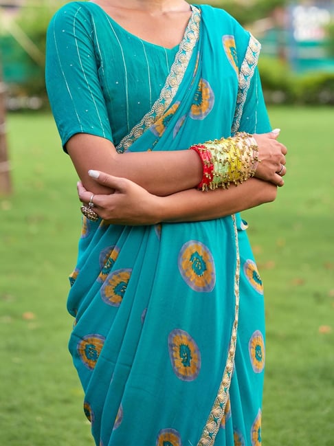Teal Blue Soft Heavy Weightless Printed Saree