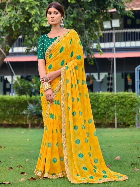 Yellow Soft Heavy Weightless Printed Saree Georgette Saree Anant Tex Exports Pvt.Ltd..