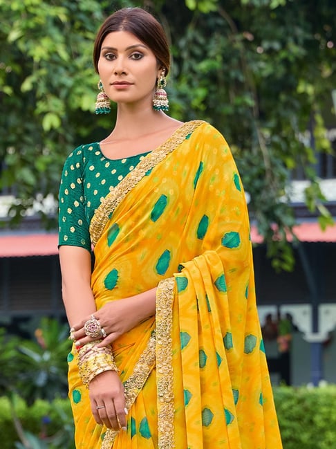 Yellow Soft Heavy Weightless Printed Saree Georgette Saree Anant Tex Exports Pvt.Ltd..