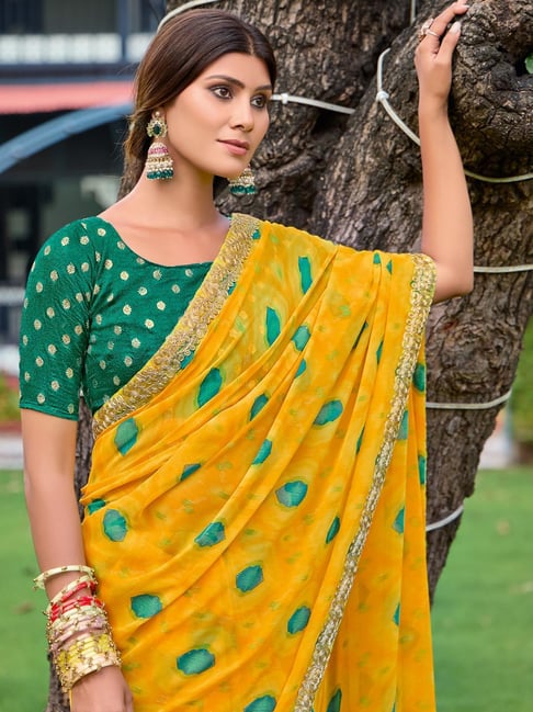 Yellow Soft Heavy Weightless Printed Saree