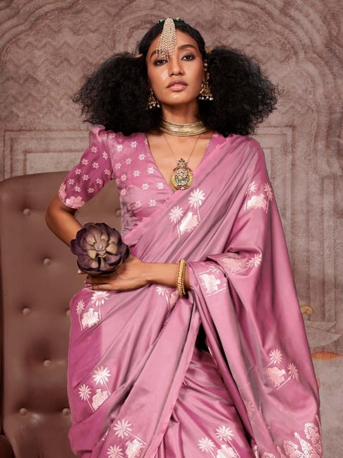 Mauve Pure Satin Handloom Weaving Saree 
