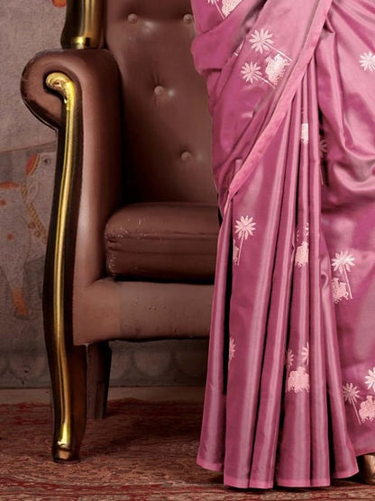 Mauve Pure Satin Handloom Weaving Saree 