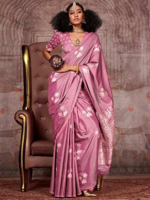 Mauve Pure Satin Handloom Weaving Saree 