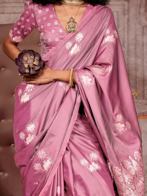 Mauve Pure Satin Handloom Weaving Saree 