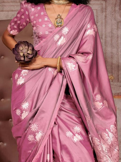 Mauve Pure Satin Handloom Weaving Saree 