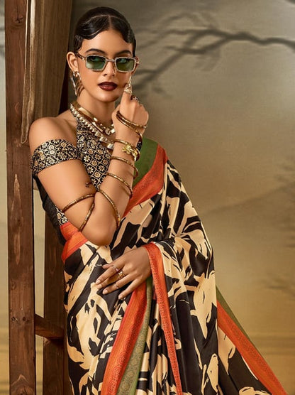 Leopard Pure Soft Crepe Satin Digital Printed Saree 