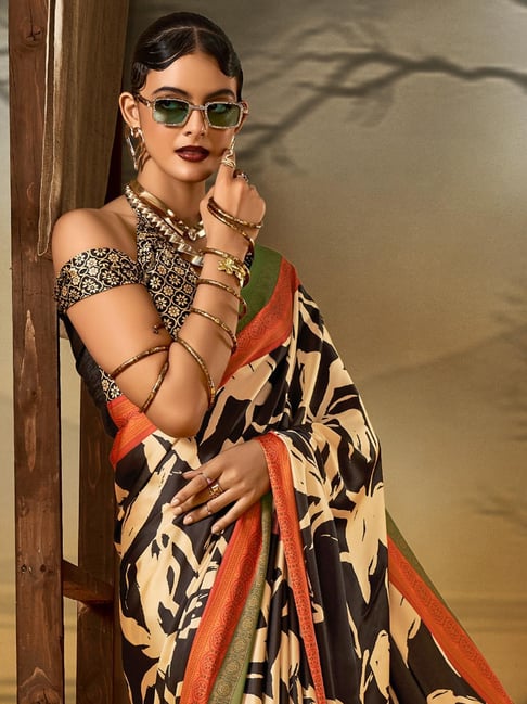 Leopard Pure Soft Crepe Satin Digital Printed Saree ##color## Japan Satin Saree with premium fabric and embroidery