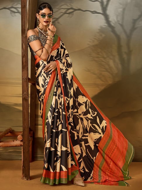 Leopard Pure Soft Crepe Satin Digital Printed Saree ##color## Japan Satin Saree with premium fabric and embroidery