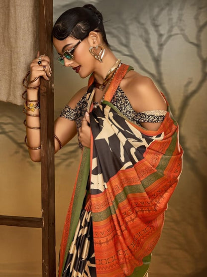Leopard Pure Soft Crepe Satin Digital Printed Saree 