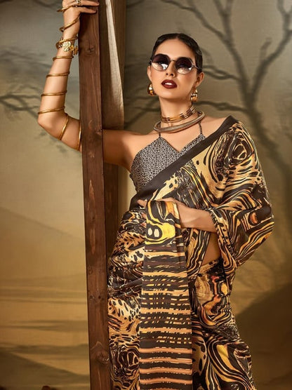 Leopard Pure Soft Crepe Satin Digital Printed Saree 