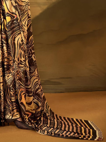 Leopard Pure Soft Crepe Satin Digital Printed Saree 