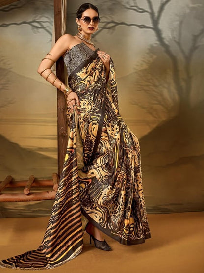 Leopard Pure Soft Crepe Satin Digital Printed Saree 