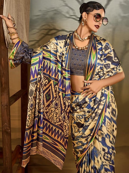 Leopard Pure Soft Crepe Satin Digital Printed Saree 