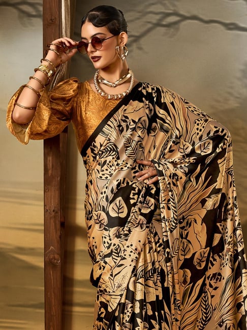 Black Pure Soft Crepe Satin Digital Printed Saree 