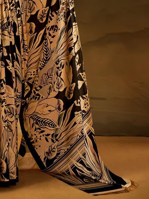 Black Pure Soft Crepe Satin Digital Printed Saree 