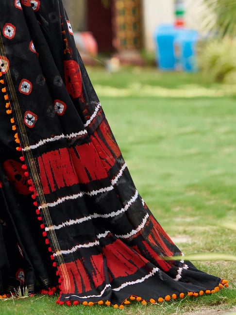 Black Pure Soft Mul Mul Cotton Pum Pum Cotton Saree